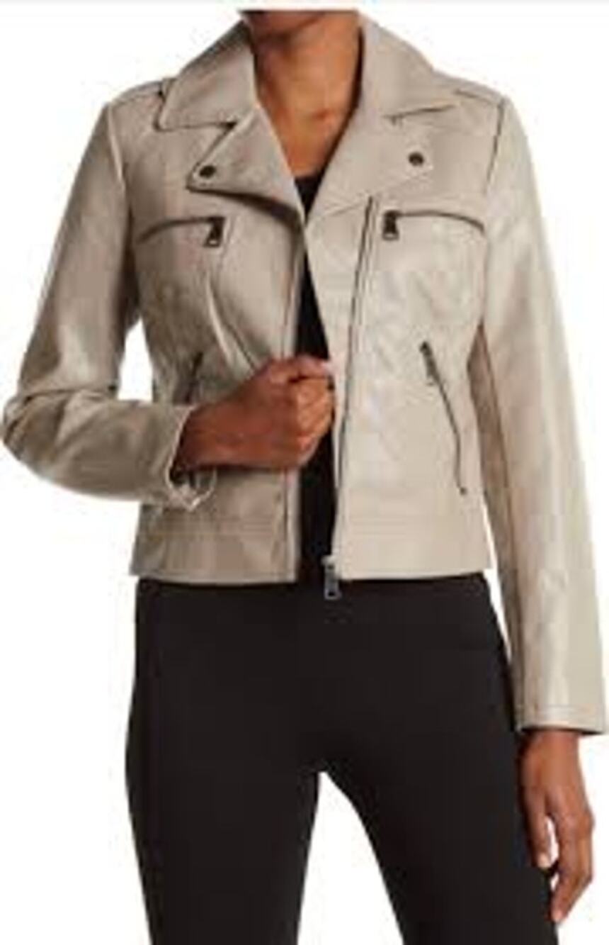 NWT $145 Bernardo Faux Leather Crop Moto Jacket Women's XXL Beige Mink.